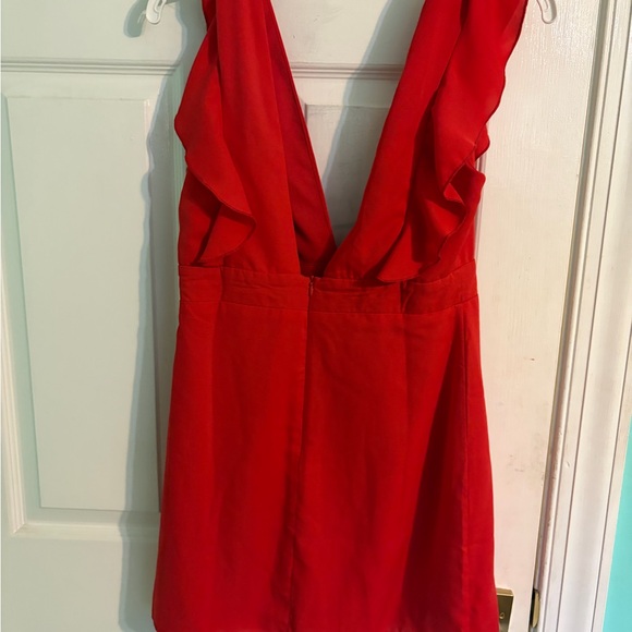 superdown Red Ruffle Deep V Mini Dress - Picture 2 of 2